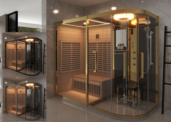 Entspannende Goldrahmen-Sauna Kombinationsdampfraum für Zuhause mit Dusche