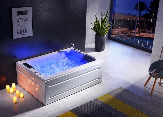 Ladodo E-8007 Zwei-Person-Acryl-Freistand-Rechteck-Badewanne mit Doppel-Wasserfall