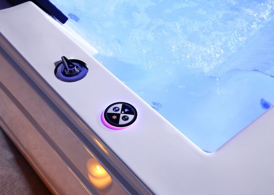 Ladodo E-8007 Zwei-Person-Acryl-Freistand-Rechteck-Badewanne mit Doppel-Wasserfall