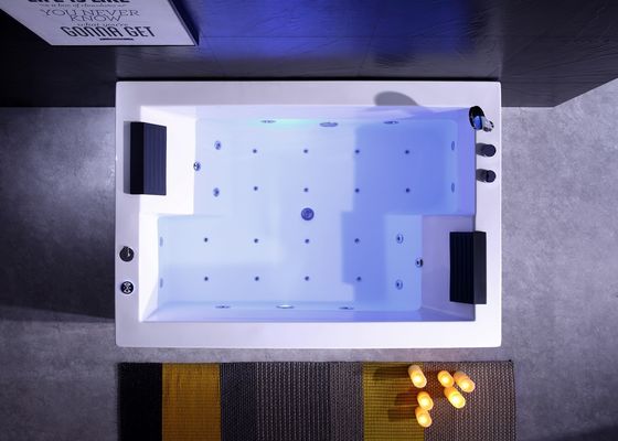 Ladodo E-8007 Zwei-Person-Acryl-Freistand-Rechteck-Badewanne mit Doppel-Wasserfall