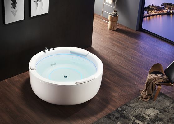 D1600mm Rundes Massagebad mit 2 inneren LED-Streifen Verstecktes Blasbad - Passend für 3 Personen für kleine Räume